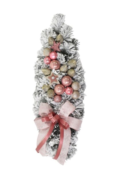 Dekorierte schneebedeckte Weihnachtsgirlande Rosa 55cm mit rosa Verzierungen und Schleife