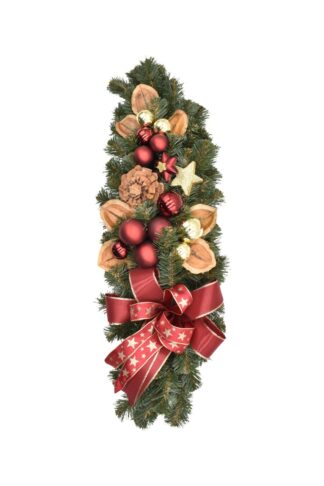 Dekorierte Weihnachtsgirlande in der Mitte Rot und Gold 60cm mit rotgoldenen Verzierungen und einer Schleife