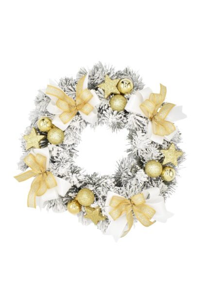 Schnee-Adventskranz Golden 25cm mit goldenen Verzierungen und Schleifen