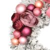 Schneebedeckter Weihnachtskranz für die Tür Tiefrosa 35cm mit dunkelrosa Verzierungen und einer Schleife
