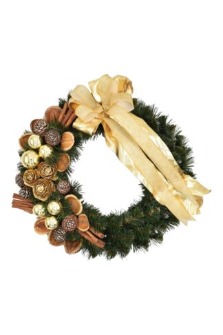Weihnachtskranz für die Tür Golden 35cm mit Goldverzierungen und einer Schleife