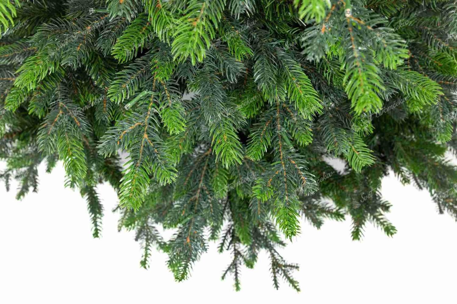 Detail vianočného stromčeka 3D Smrek Taliansky. Má zelené vetvičky a ihličie na koncoch má bledozelenú farbu.