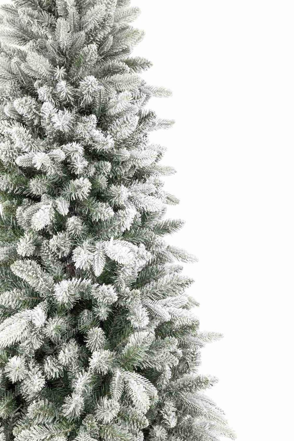 Detail des künstlichen Weihnachtsbaums 3D-Königsfichte schmal, Die Zweige sind dicht mit Kunstschnee bedeck