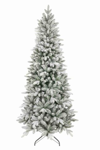 Weihnachtsbaum 3D-Königsfichte schmal hat eine schmale Form und dicht beschneite Zweige, wodurch er wie ein echter verschneiter Weihnachtsbaum wirkt.