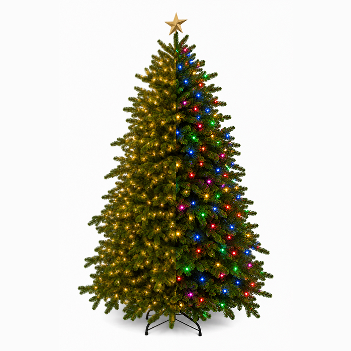 Künstlicher Weihnachtsbaum mit warmweißer und bunter RGB-LED-Beleuchtung